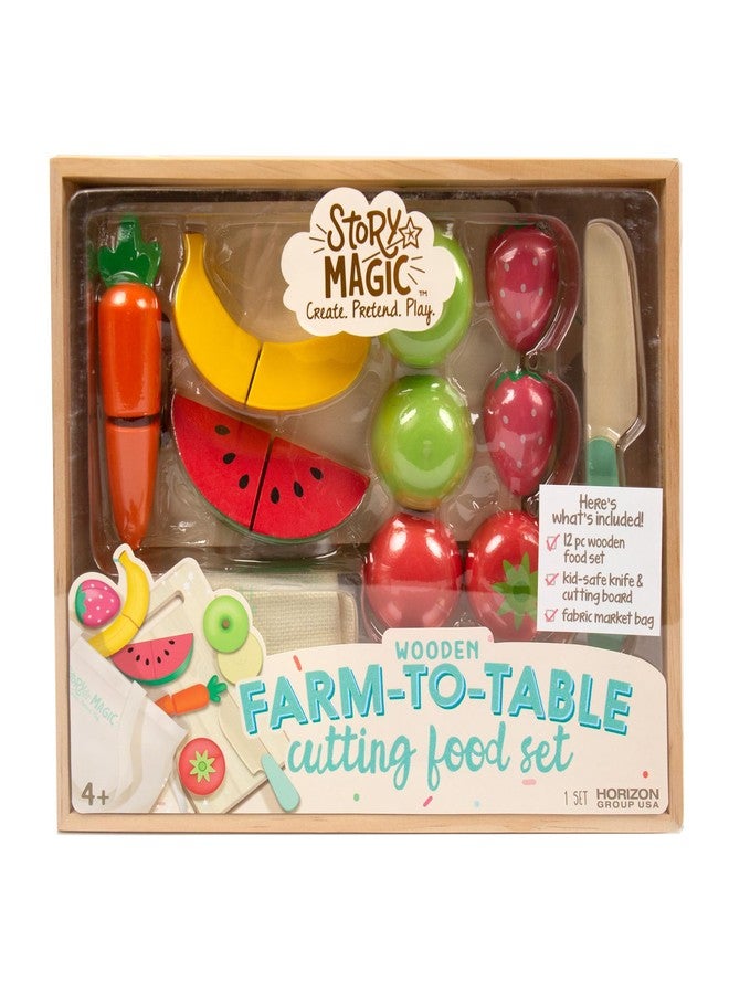 Story Magic Wooden Farm-to-Table Cutting Set, Wooden Play Food Toy, Kids Wood Cutting Fruits & Veggies, Toddler Cooking Pretend Play Kitchen Set - Image 1